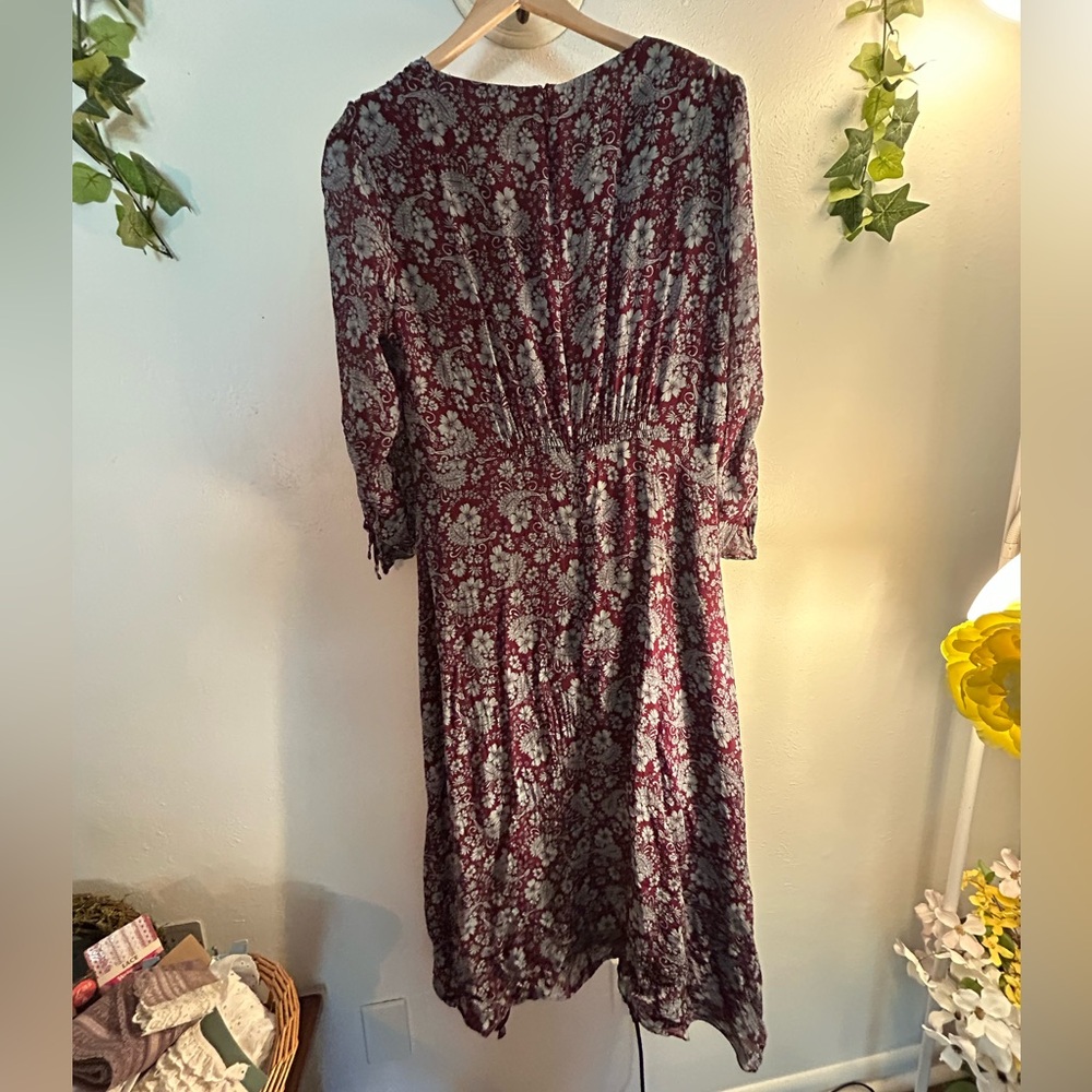 Shoshanna Burgundy and Blue Floral & Paisley Sharkbite Dress - Picture 3 of 12